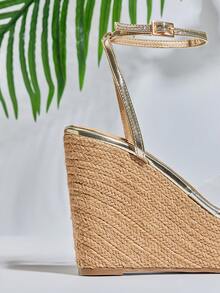 SHUZIA Women's Fashion Comfy Round Toe Perspex Strap Chunky Sole Platform Wedge Sandals - Gold - View 4