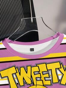 LOONEY TUNES X SHEIN Women's Casual Striped Cartoon Graphic Short Sleeve Cropped T-Shirt, Summer - White - View 8