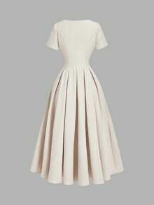 SHEIN MOD Váy midi xếp ly màu mơ có cổ - Màu be - Xem 6