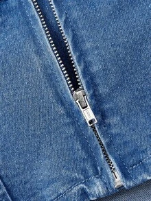 SHEIN MOD Women's Ruched Front Tie Back Zipper Denim Camisole Top - Blue - View 4