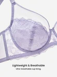 LUVLETTE Áo ngực Soft Woman Lingerie Lounge Curve Sheer Full Coverage Lift&Breathable Underwire Sexy Unlined Minimizer Lace Elegance & Mesh Purple Bra Bridal Intimates - Màu tím hoa cà - Xem 9