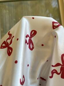 蝴蝶结波点仿丝绸女士长袖睡衣套装 - 白色 - 查看 7