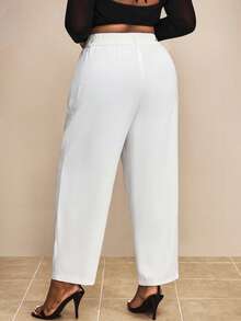 Truni Plus Size Solid Color Straight-Leg Pants With Diagonal Pockets, For Pear Triangle Body Shape - White - View 2