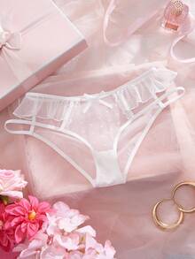 Women's Sexy Lace Patchwork Underwear, White Thin Triangle Panties - White - View 11