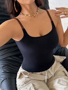 SuitURBody Áo tank top hai dây cổ vuông phối màu dành cho nữ - màu đen - Xem 4