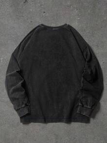 GENIUS ODE 男士字母印花圆领休闲宽松长袖T恤 - 黑色 - 查看 2