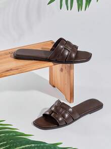 SHUZIA 女士简约休闲舒适交叉平底凉鞋 - 咖啡棕 - 查看 7