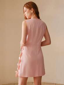 MOTF PREMIUM 女士短款水钻装饰3D立体花卉连衣裙 - 粉色 - 查看 4