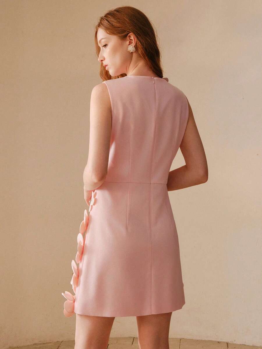 MOTF PREMIUM WOMEN'S SHORT RHINESTONE EMBELLISHED 3D FLORAL DRESS - Pink - View 2