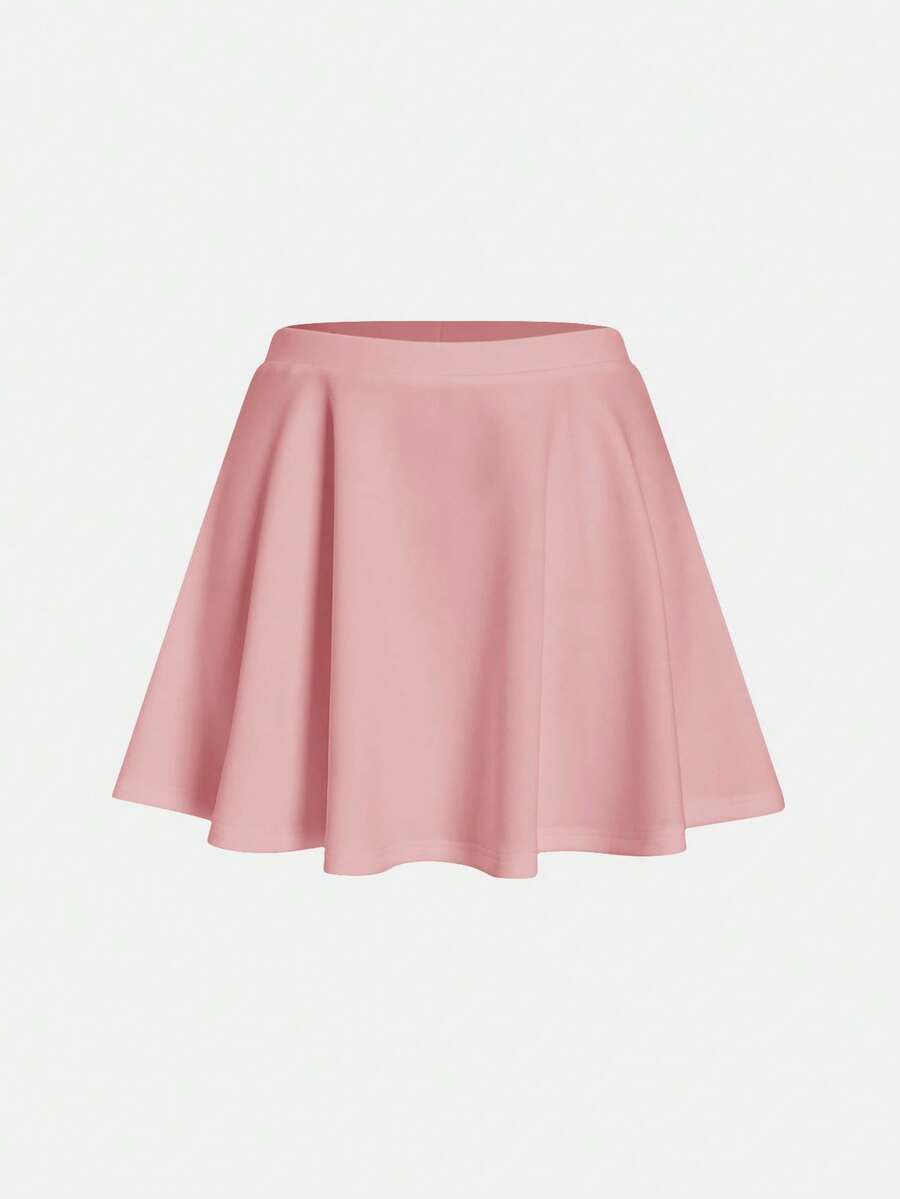 SHEIN BASICS Women's Solid Color Ruffle Hem Minimalist Design Versatile Summer Skirt Pink Skirt Aline Skirt Flare Skirt Mini Skirt Micro Skirt