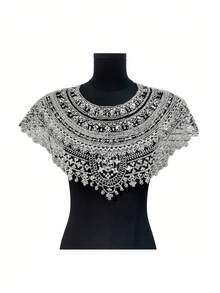 Embroidered Cape Set Detachable Collar Wrist Cuffs Elegant Evening Wear Shawl Wedding Party Formal Attire Silk Blend Luxury Embroidery - Multicolor - View 7