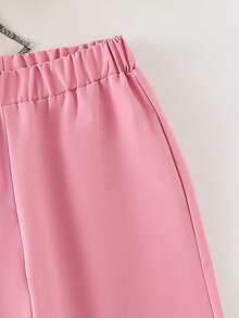 SHEIN Vintaside Kids Girls Pink Cute Fabric Tank Top Co-Ords With Plant Pattern And Ruffle Hem Detail Round Neck Long Pants Set - Pink - View 8