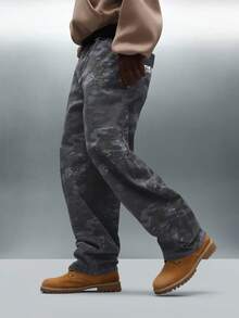 PLAYBOY X SUMWON 男士迷彩印花宽松斜纹裤，饰有兔子标志，街头风阔腿牛仔裤 - 灰色 - 查看 4