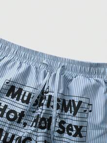 ROMWE MEN Street Life 男士标语条纹印花抽绳腰带口袋短裤 - 彩色 - 查看 7