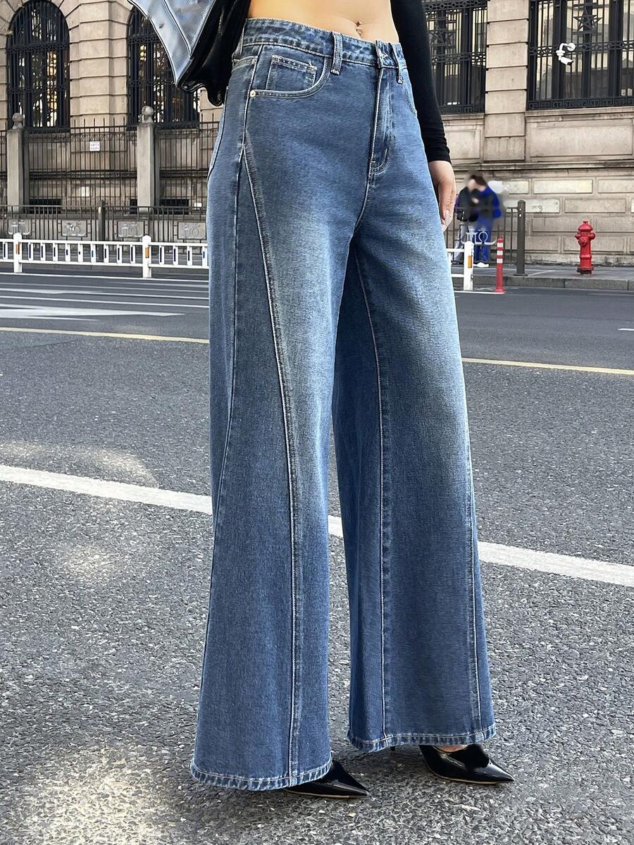 DAZY Women's Regular Waist Flare Jeans With Distressed Design - Dark Wash - View 1