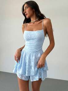 Aloruh Women's Summer Vacation Casual Spaghetti Strap Backless Romper - Blue - View 1