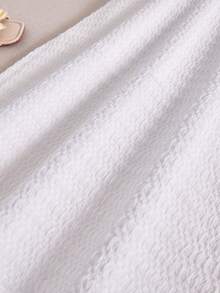 SHEIN Tween Girl Faux Collar Cap Sleeve Textured Dress - White - View 3