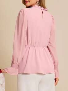 Amorya Women's Elegant New Ruffle Trim Loose Blouse, Versatile Casual Shirtcarnival Costume Women Valentine's Day  Summer Outfits  Vacation Outfits Women  Carnival Costume Pink Blouse - Pink - View 6