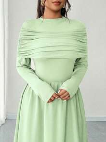 Elenzga Đầm dài tay trễ vai cổ đứng dáng chữ A thanh lịch lãng mạn dành cho nữ cỡ lớn, thích hợp mùa thu/đông. - màu xanh lá - Xem 3