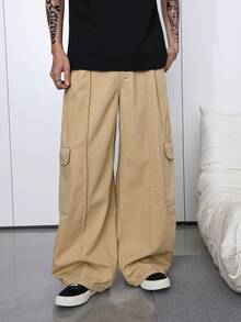 Manfinity Hypemode Lösa cargojeans med vida ben och sidofickor, khaki, vår/sommar - Kaki - Visa 6