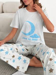 EURMUSE Cotton Line Women Good Night Printed Comfy 2Pcs Pajama Set Short Sleeve And Pants - Multicolor - View 5