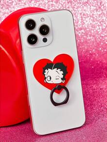 Betty Boop x SHEIN Acrylic Ring Mobile Phone Holder, Desktop Support Bracket Clip Ring Clasp, Strong Adhesive Multi-Functional Ring,Heart,Gift Ideas,Party,Holiday,Valentine's Day - Red - View 2