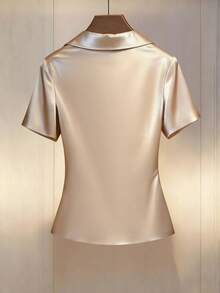 EMERY ROSE Blouse élégante ajustée à col, manches courtes pour le bureau pour femmes - Nude - Voir 4