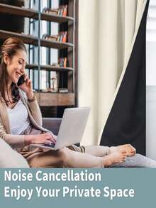 1pc Blackout Thermal Insulated Curtain - 99% UV Resistant Polyester, Rod Pocket Hanging, Non-Bleachable Plain Weave, Bedroom Art Theme, Coated Blackout Thermal Insulation, Noise Reduction - Ideal For Bedroom, Farmhouse And School Deep Sleep, 110gsm - Beige - View 4