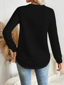 Áo sweatshirt dài tay cổ tròn kẻ sọc màu nâu dáng rộng thoải mái dành cho nữ, thích hợp cho mùa thu/đông. - Nhiều màu - Xem 2
