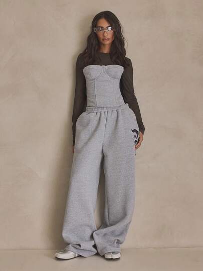 MUSERA Joggingbyxor med vida ben och resår i midjan, grafiska, Sommar, Sportig, Casual, Vardag, Streetstyle, Streetwear