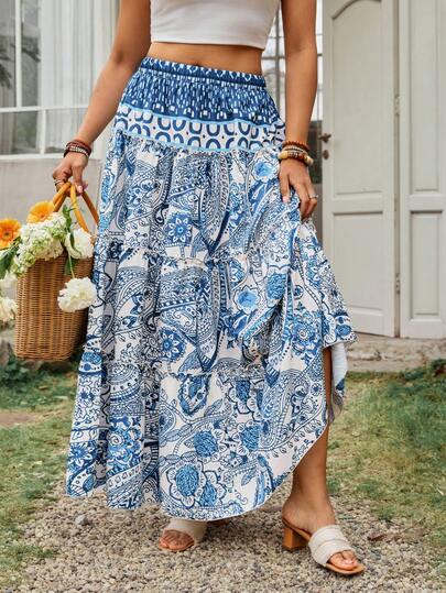 Freevana Plus Size Minimalist Printed Casual Skirt