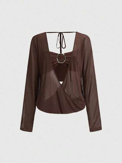 Hippie Women's Y2K Back To School Deep V Vintage Loose Neck Backless Streetwear Halter Top (With Camisole Included)