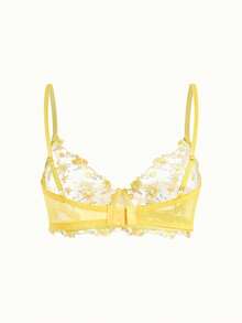 Bonmuse 性感女士花卉刺绣透明贴身两件套内衣套装，浪漫蜜月睡衣，狂野 - 黃色 - 查看 4