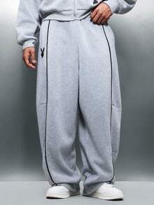 PLAYBOY X SUMWON Pantalones de chándal con globo y logo pequeño en el lateral, pantalones de chándal con cordón elástico para uso casual, cómodos y de invierno - Gris - Ver 3
