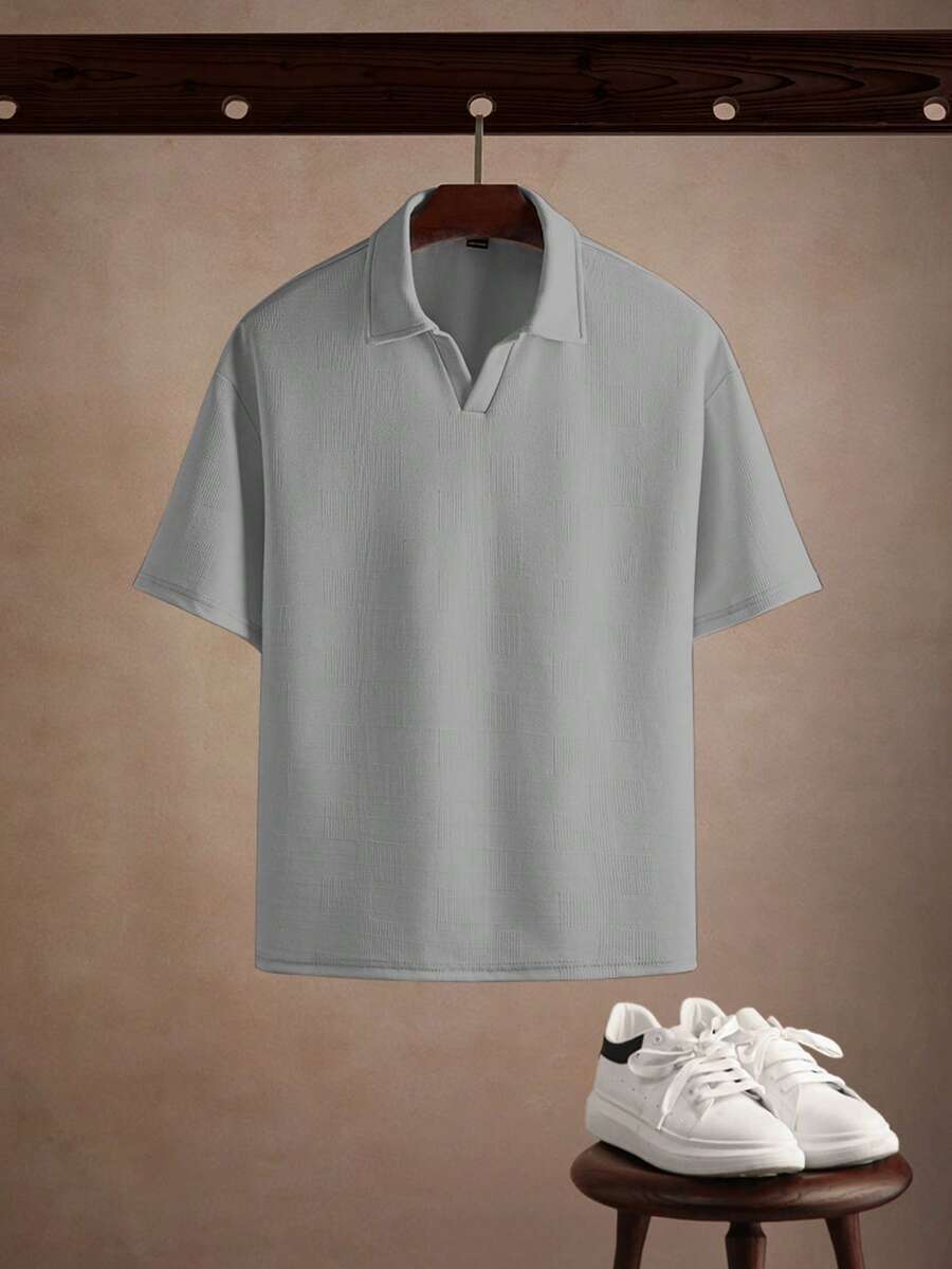 Core Aspect 纹理面料男士休闲Polo衫 男士短袖休闲Polo衫 男士Polo衫 灰色衬衫 男士高尔夫球衫 男士短袖灰色衬衫 - 灰色 - 查看 1