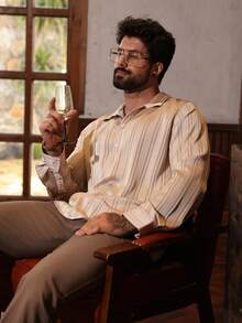 DAZY Men's Striped Beige Satin Shirt, Spring/Summer - Beige - View 3