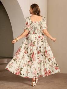 Roveilla 大码女装春夏新款印花方领短袖系带A字连衣裙 - 彩色 - 查看 2