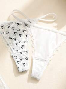 SHEIN 3pcs/Set Women's Lace Patchwork Floral Pattern Thong Panties - Multicolor - View 3