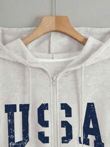 Sudadera con capucha y cremallera para mujer, con estampado de letras, chaqueta casual para maestras, vuelta al colegio, graduación, uso diario, ropa de invierno y elegante, sudadera c - Gris 4 - Ver 3