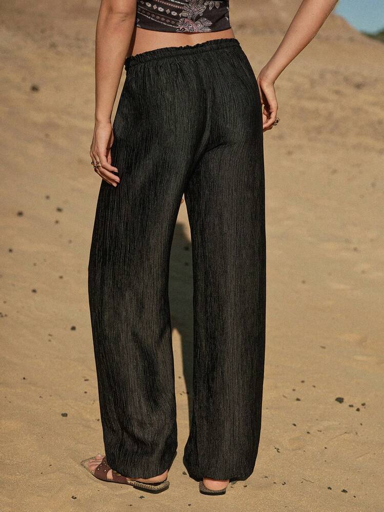 MOTF STUDIO ウィメンズ エラスティック ウエスト ドローストリング ボヘミアン スタイル ロングパンツ、春夏