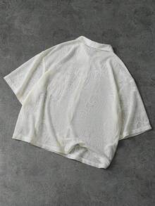 PAVTROS 男士休闲度假镂空短袖衬衫 - 杏色 - 查看 6