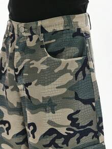 STYNVO Pantalones cortos casuales de media longitud para hombres, estilo callejero, estampado de camuflaje casual y suelto, adecuado para el uso diario, el transporte y el uso en la calle, pantalones cortos cargo con estampado de camuflaje de estilo callejero para hombres - Verde Oliva - Ver 5