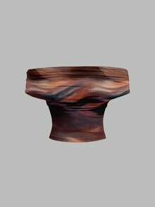 SHEIN MOD Elegant Abstract Brown Tie Dye Print Pattern Casual Vacation Style Women Tank Top, Suitable For Spring/Summer Vacation - Multicolor - View 6