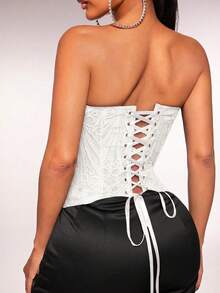 Radiana Elegantes, sexy einfarbiges Spitzen-Criss-Cross Bandeau-Top - Weiss - Übersicht 2