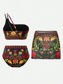 Swim Oasis Women's Vacation Beach Swimsuit Set With Skirt,New Women's Swimwear ArrivalFor School,Suitable For Holiday, Date, Afternoon Tea, Western, Cruise, Beach, Island, Road Trip, All Seasons, Music Festival, Boho Vacation,Bohemian Vacation, Chill Autumn ,Western Boho ,Elegant Tops For Women,Positioning Print Strap Top + Positioning Print Skirt, Summer Outfit Three Piece Swimsuit Set Three Piece Bathing Suit 3piece Swimwear Two Piece Swimsuits Bathing Suits For Women Boho - Multicolor - View 2