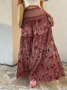 Sunnyshic Women's Bohemian Print Skirt, Casual Holiday Daily Wear, Spring/Summer - Burgundy - View 6