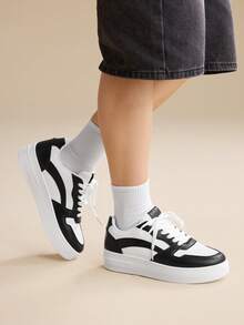 CUCCOO EASI Women's Spring/ Summer Versatile Thick Sole Lace-Up Front White Casual Sneakers, Student/Sport Shoes Spring Summer Shoe Trainers - Black and White - View 3