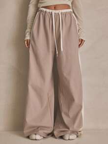MUSERA Contrast Tie Elasticated Waist Wide Leg Trouser Tracksuit Pants Summer, Sporty, Casual, Day, Streetstyle, Streetwear - Multicolor - View 1