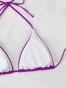 Slaydiva Top de bikini de triángulo con nudo de amarre en el cuello, unicolor, talla grande - Morado - Ver 6