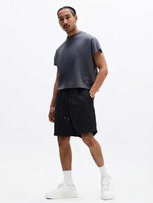 SUMWON Drawstring Waffle Knit Relaxed Fit Casual Summer Lounge Shorts With Side Pockets And Ribbed Waistband - Black - View 4